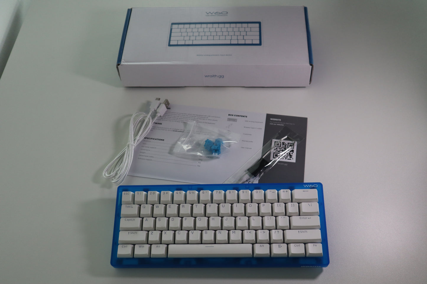 Wraith W60 Klavye (Manyetik Switch / HE) Mavi-Beyaz OUTLET 0203