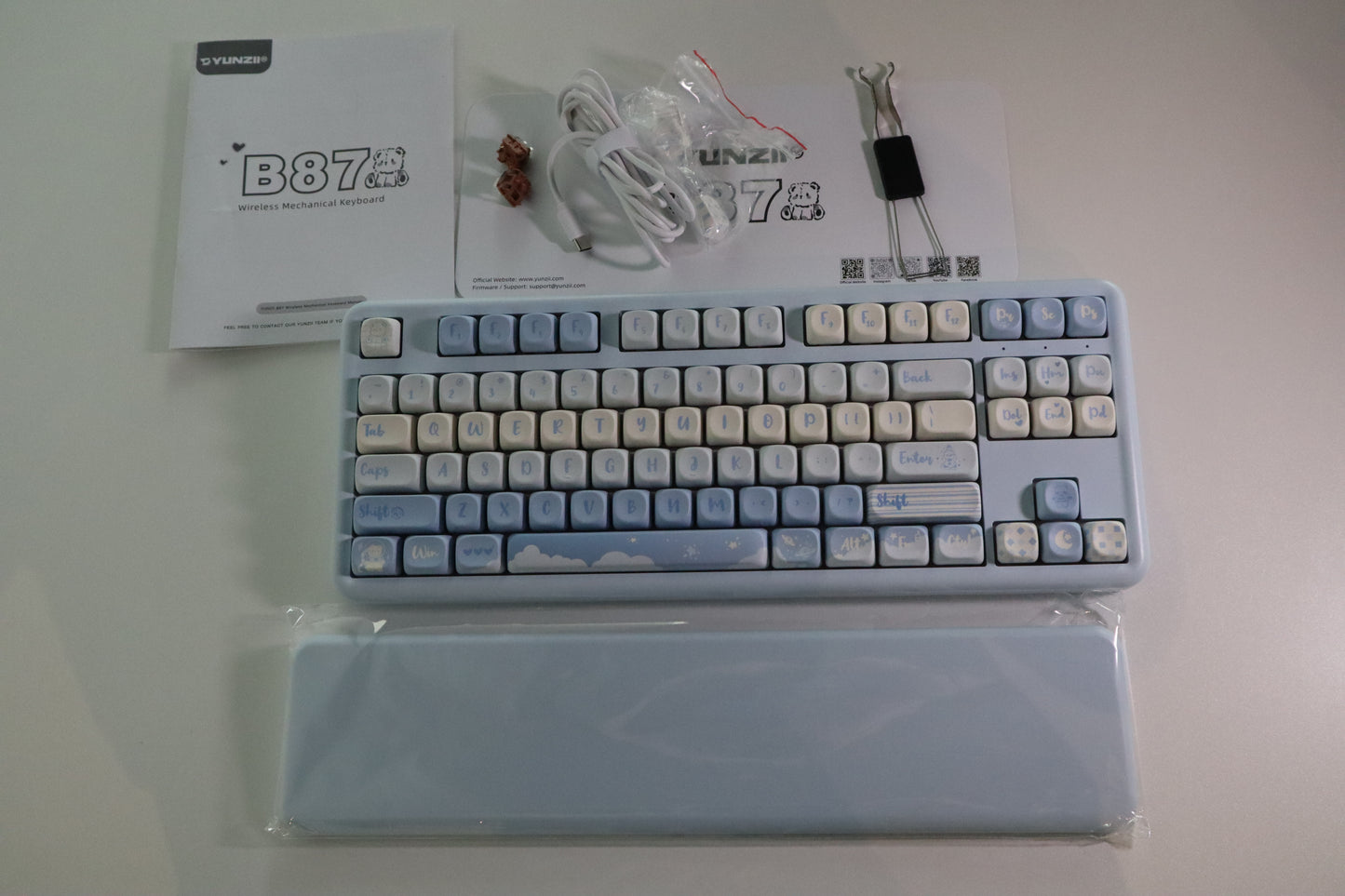 YUNZII B87 Mekanik Klavye Mavi / Ayıcık Tema / Cocoa Cream V2 OUTLET 0202